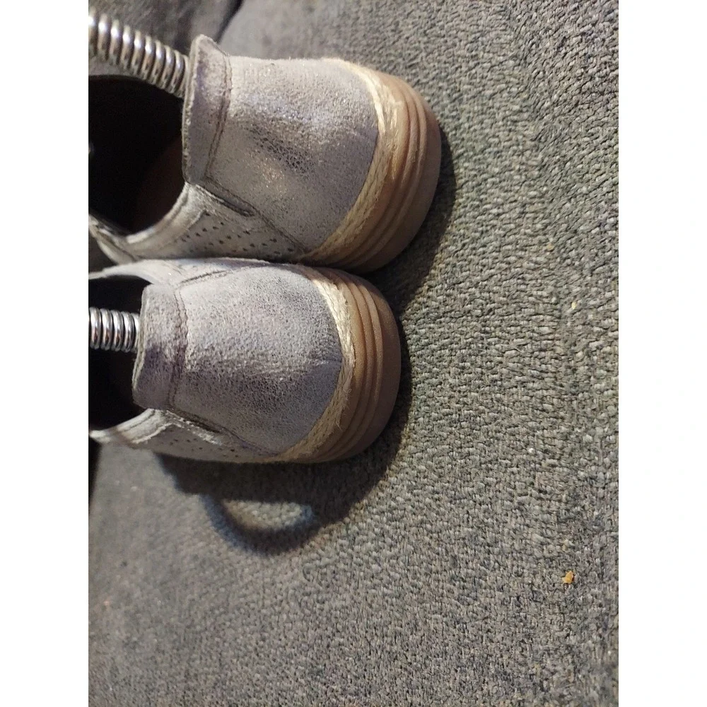 Clark's Daelyn Summit Metallic Pewter Perforated Leather Espadrilles Shoes Sz 6M